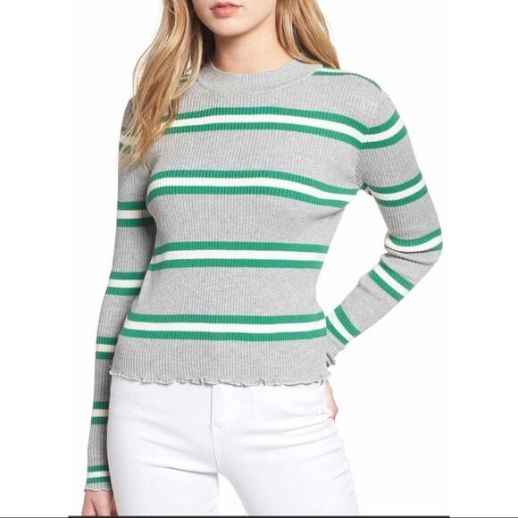 BP Ribbed Lettuce-edge Striped Sweater, medium - Picture 1 of 11